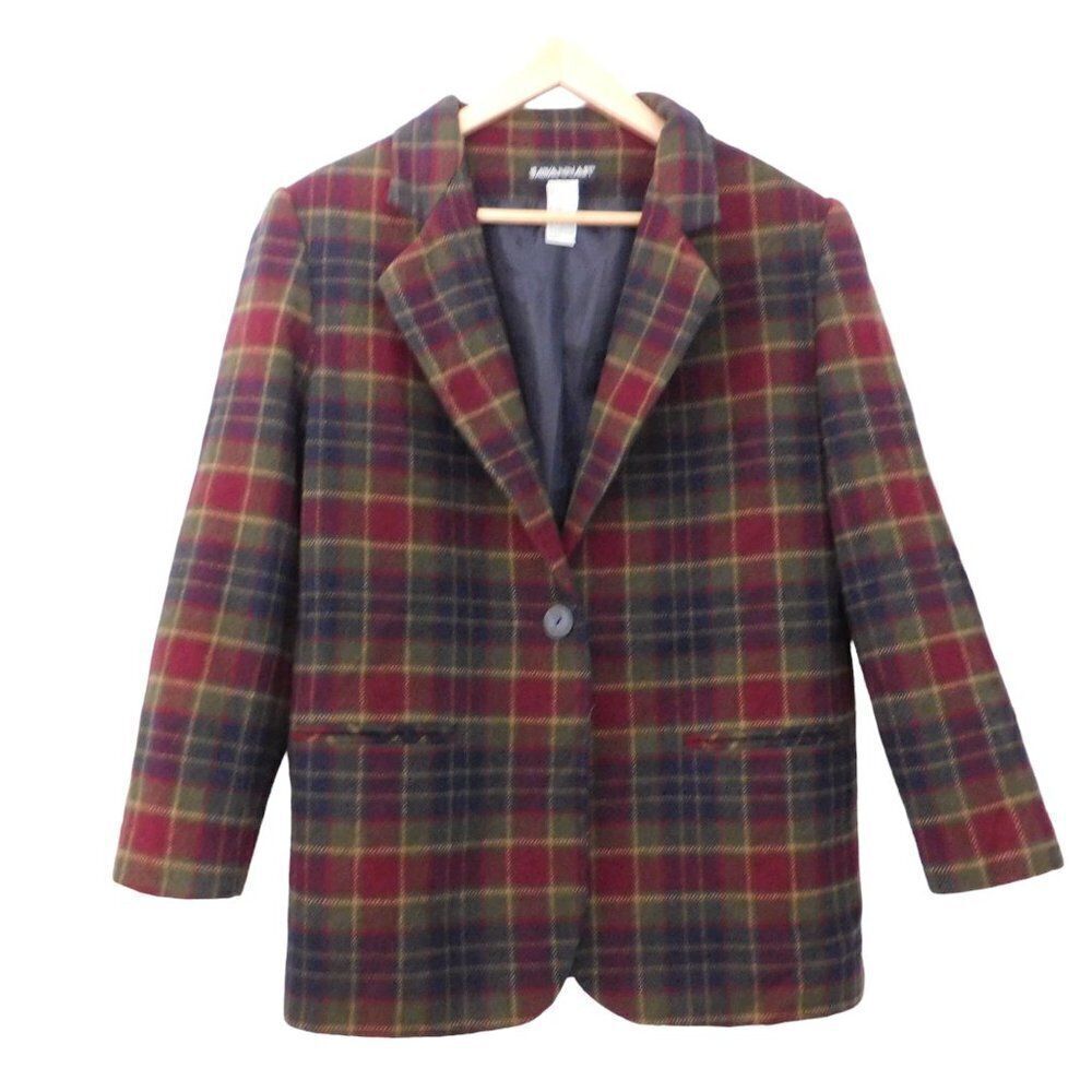 Vintage Women's Wool Blazer‎  Savannah Green Blue Plaid Coat Lumberjack Sz 10